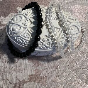 Black and Clear Beaded Bracelet Set